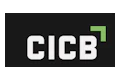 CICB corporate logo with white letters and green angular graphic