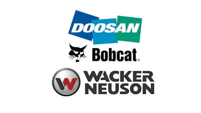 Logos of Doosan, Bobcat, and Wacker Neuson industrial machinery brands