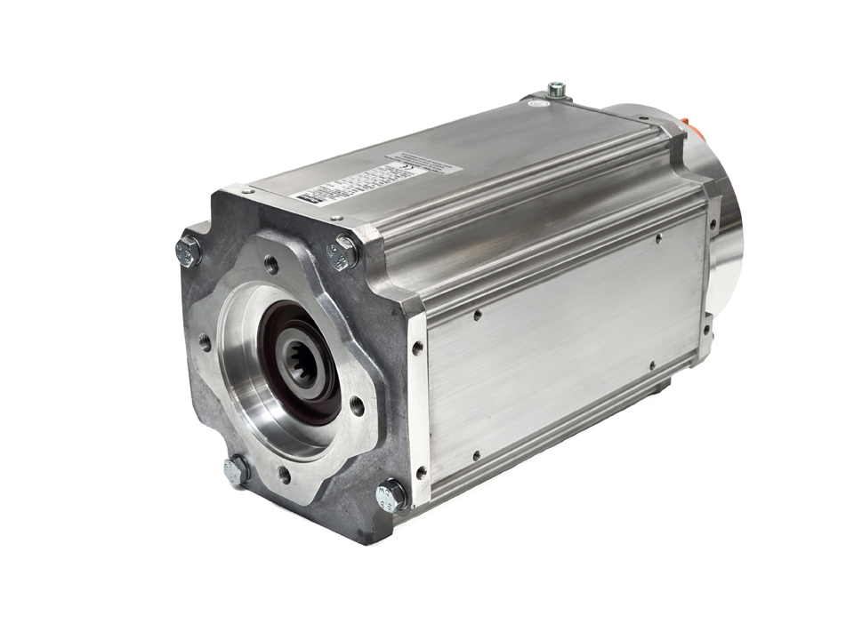 Industrial electric servo motor with silver metallic housing