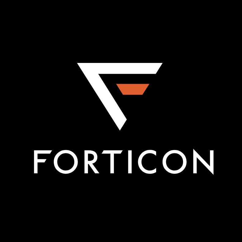 Forticon corporate logo: White and orange geometric 'F' symbol