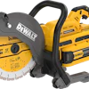 DeWalt 12-inch cordless power cutter with yellow and black battery-powered saw
