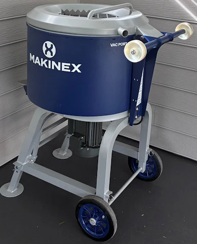 Makinex blue and gray industrial vacuum port machine on mobile stand