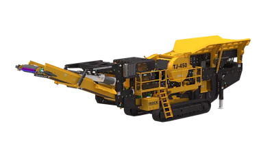 Yellow and black mobile rock crusher with industrial machinery design