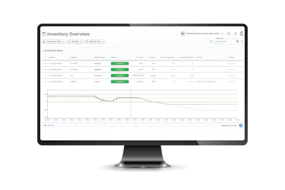 Computer screen showing inventory management dashboard with green status indicators