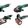 Four Metabo power tools and angle grinders in green and black