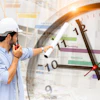 Construction manager checking time on project timeline clock at building site