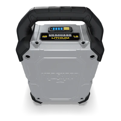 Vanguard Lithium battery pack with black protective edges and digital charge indicator