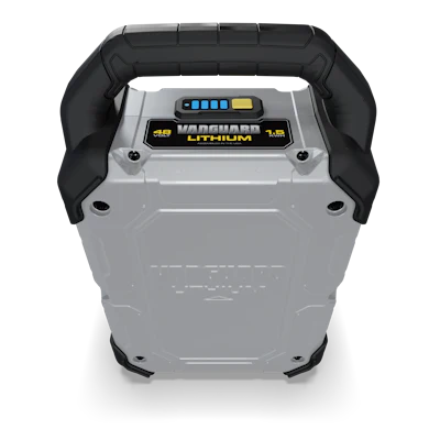 Vanguard Lithium battery pack with black protective edges and digital charge indicator