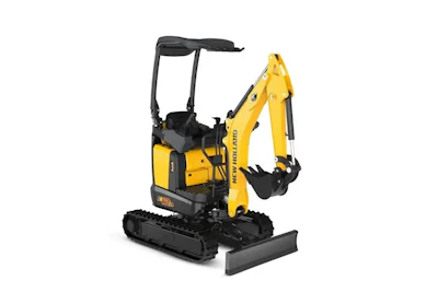Yellow and black compact mini excavator with tracked undercarriage and hydraulic boom arm