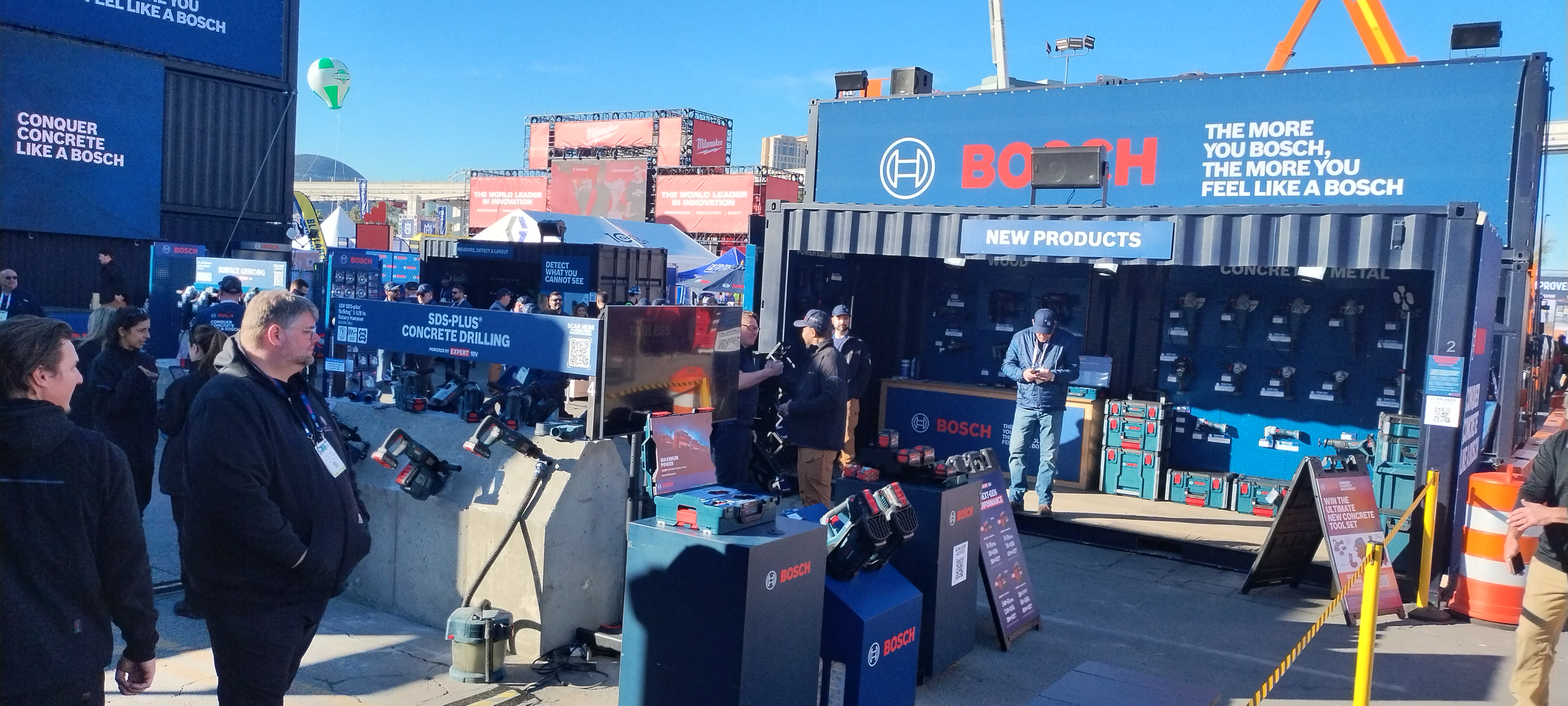 Bosch trade show booth with power tools and equipment displays