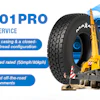 MSV01PRO highway service tire displayed on yellow truck with product specifications and features highlighted