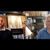Split-screen video call with a man in a dark sweater and a woman in blue