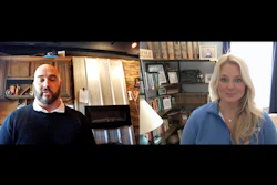 Split-screen video call with a man in a dark sweater and a woman in blue
