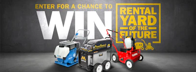 Rental yard equipment contest featuring three industrial machines