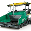 Vögele asphalt paver machine with yellow hopper and green body on white background