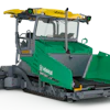 VÖGELE asphalt paver with yellow screed and green hopper on tracked chassis