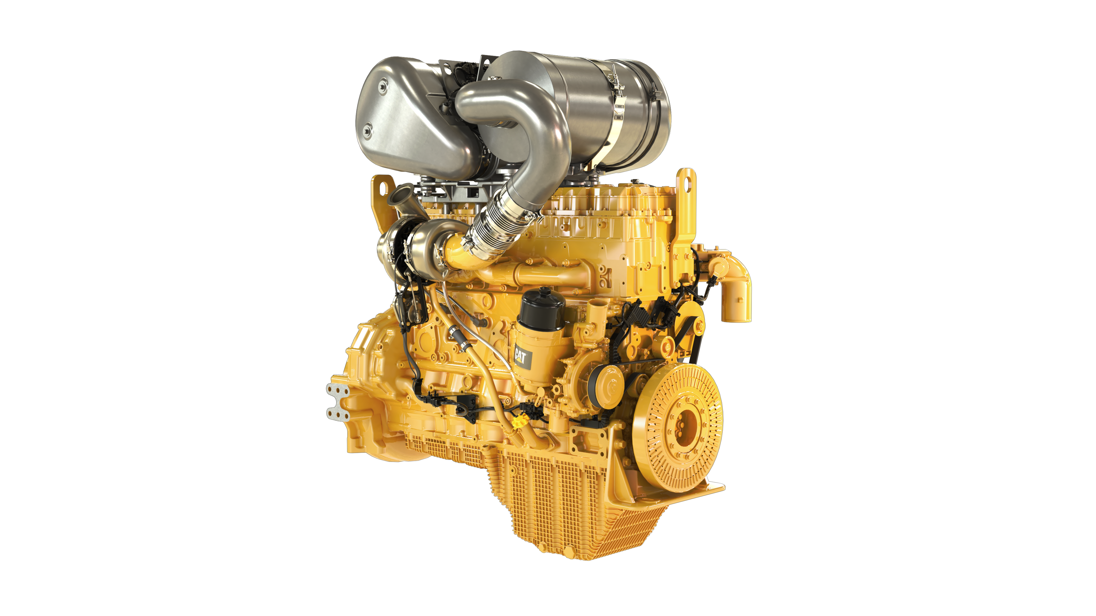 Caterpillar diesel engine with turbocharger and yellow block assembly