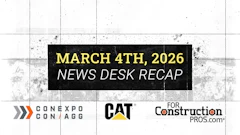 March 4th, 2026 News Desk Recap featuring CONEXPO-CON/AGG, Caterpillar, and ForConstructionPros.com logos