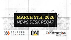 March 5th, 2026 News Desk Recap featuring CONEXPO-CON/AGG, CAT, and ForConstructionPros.com logos