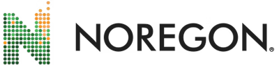 Noregon logo with pixelated green and orange symbol and black text wordmark