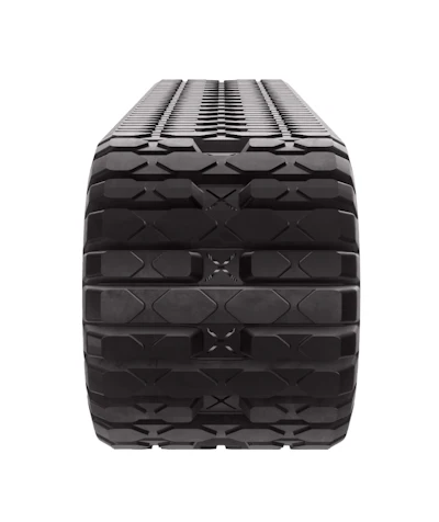 Black rubber track tread pattern for heavy machinery or construction equipment