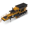 Yellow and black mobile jaw crusher with screening hopper and conveyor system for aggregate processing