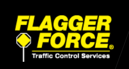 Flagger Force Traffic Control Services logo with yellow diamond warning symbol and bold text