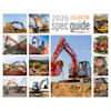 2026 Excavator Spec Guide cover featuring multiple yellow and red excavators in various construction and mining settings