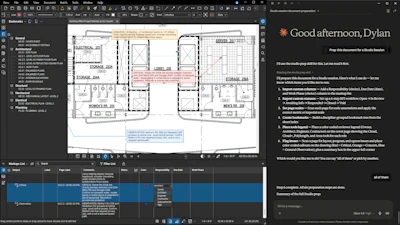 Architectural floor plan displayed in CAD software with detailed room layouts, measurements, and design annotations