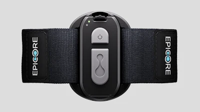 EPICORE abdominal EMS muscle stimulation belt with black fabric straps and central control unit