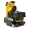 DeWalt ToughSystem mobile work station with yellow tower, black storage modules, and wheeled base