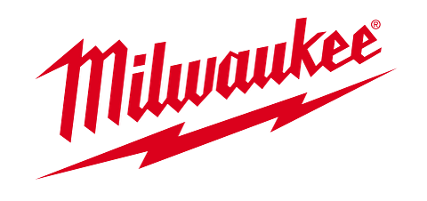 Milwaukee brand logo with red italic text and lightning bolt symbol