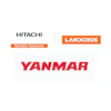 Hitachi, Landcros, and Yanmar corporate logos displayed vertically