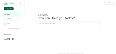 AVETTA logo with green triangle icon and black text in chat interface header