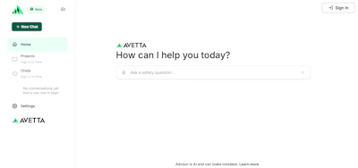 AVETTA logo with green triangle icon and black text in chat interface header