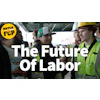 Construction workers discuss labor practices with 'Watch FCP' logo overlay promoting labor awareness