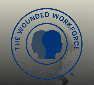 The Mounded Workforce logo featuring a blue circular seal with silhouetted head profile