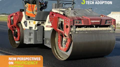 Asphalt Contractor magazine cover featuring red tandem roller compactor on paved surface with mountains in background, September 2026 issue