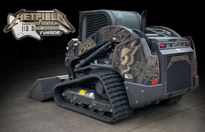 Metfield Limited Edition TV450B tracked skid-steer loader with gold dragon artwork and custom design