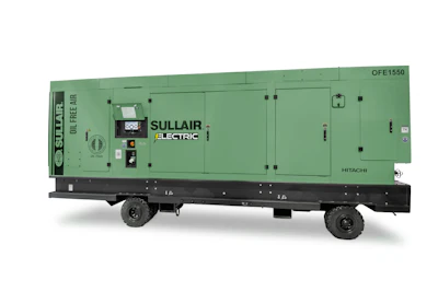 Sullair Electric mobile generator unit OFE1550 on wheels with green enclosure and control panel