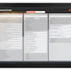 Command Center software interface displaying asset management panels with project lists and categorized data across three columns