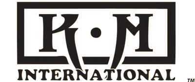 K2M International logo featuring stylized K and M letters with geometric design in black and white